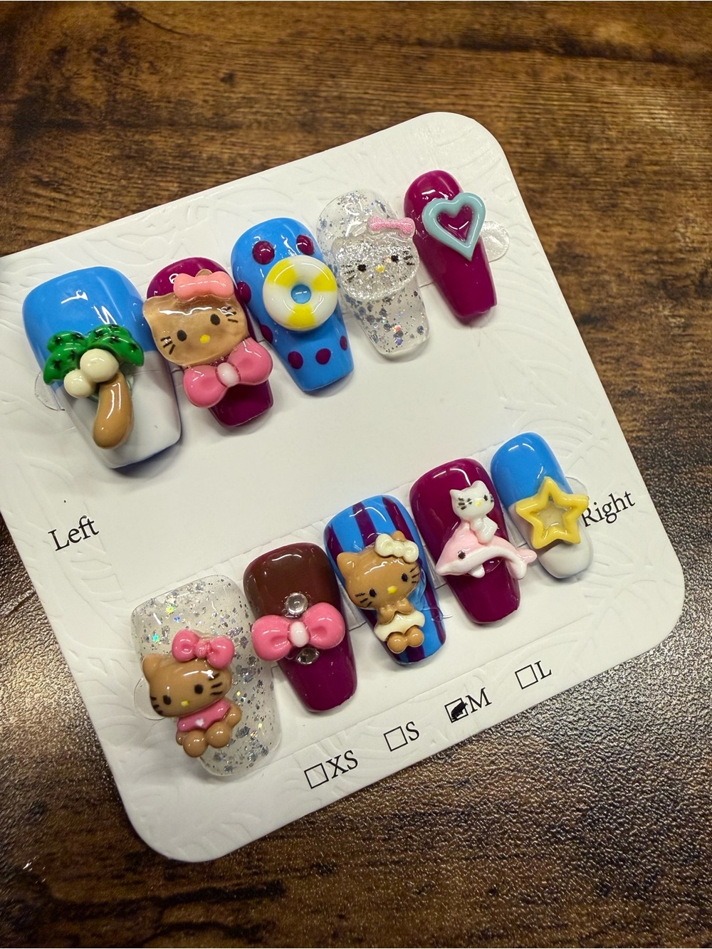 Kawaii 3D Hello Kitty Press-On Nails Kit | Colorful Summer Design | Small